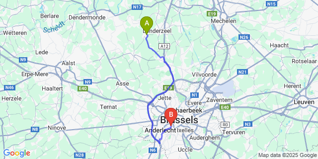 Map: Brussels Midi Train Station to Steenhuffel