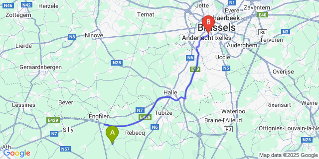Map: Brussels Midi Train Station to Steenkerque