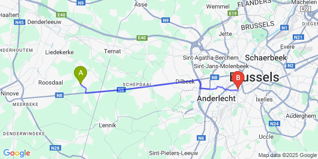 Map: Brussels Midi Train Station to Strijtem
