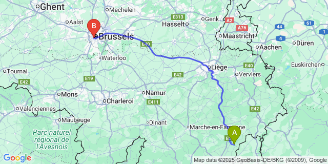 Map: Brussels Midi Train Station to Tavigny