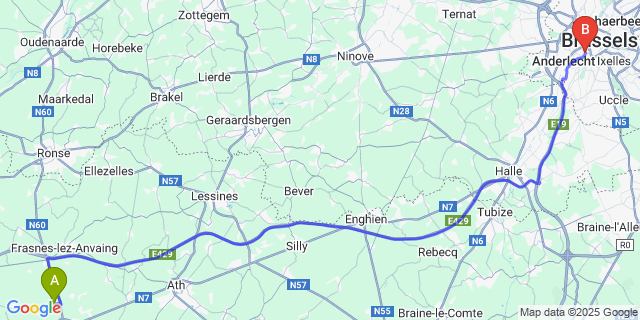 Map: Brussels Midi Train Station to Thieulain