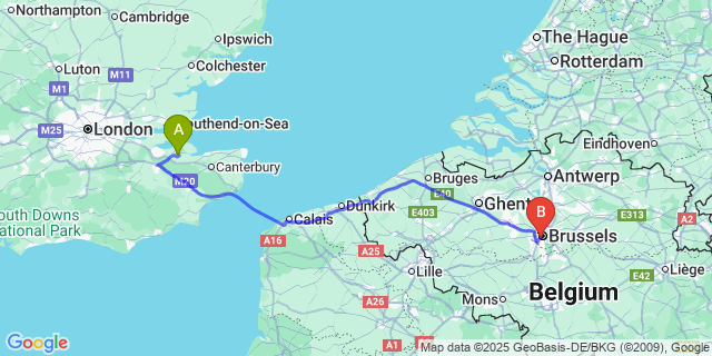 Map: Brussels Midi Train Station to Tillet