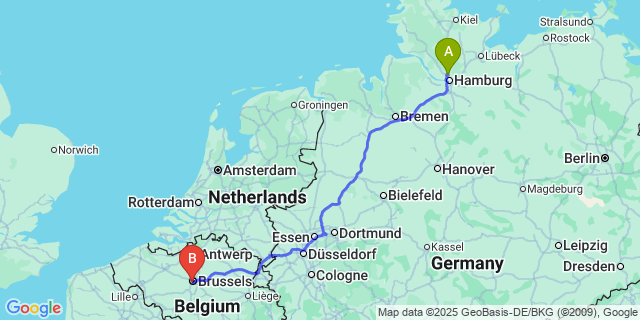 Map: Brussels Midi Train Station to Tilly