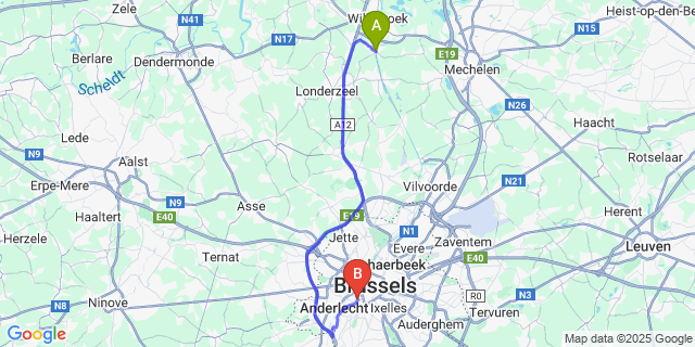 Map: Brussels Midi Train Station to Tisselt