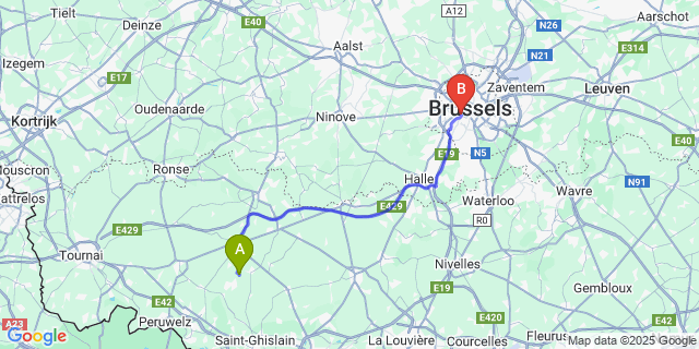Map: Brussels Midi Train Station to Tongre-Notre-Dame