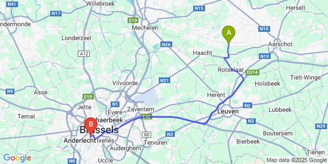 Map: Brussels Midi Train Station to Tremelo