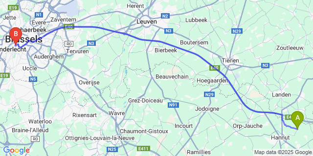 Map: Brussels Midi Train Station to Trognée