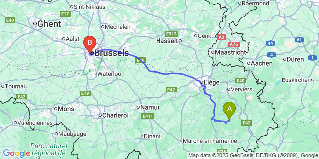 Map: Brussels Midi Train Station to Trois-Ponts