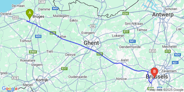 Map: Brussels Midi Train Station to Varsenare