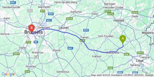 Map: Brussels Midi Train Station to Vechmaal