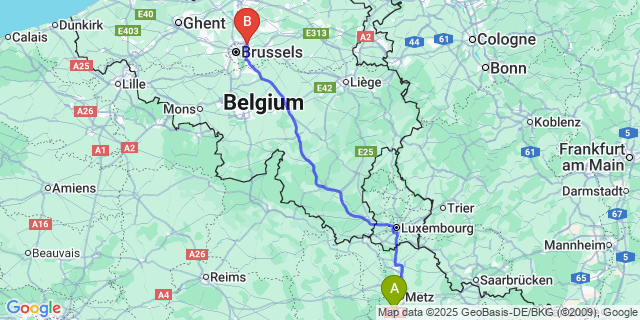 Map: Brussels Zaventem Airport (BRU) to Vezon