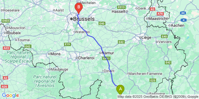 Map: Brussels Zaventem Airport (BRU) to Villance