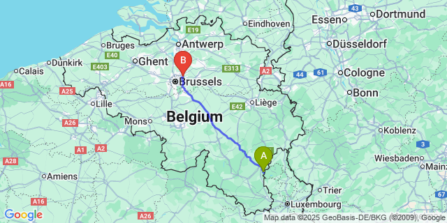 Map: Brussels Zaventem Airport (BRU) to Villers-La-Bonne-Eau
