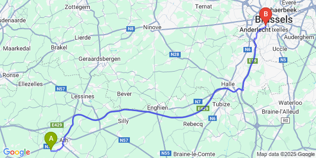 Map: Brussels Midi Train Station to Villers-Notre-Dame