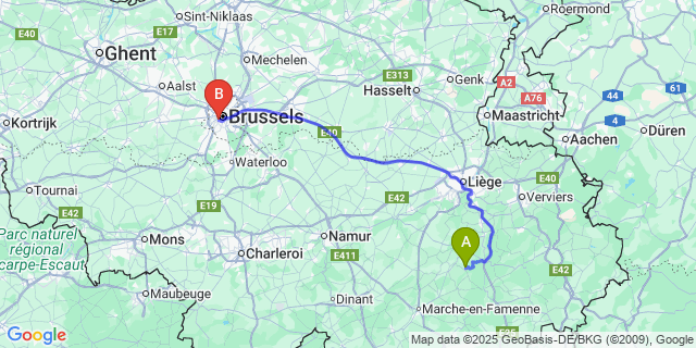 Map: Brussels Midi Train Station to Villers-Sainte-Gertrude