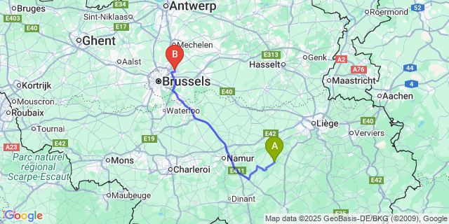 Map: Brussels Zaventem Airport (BRU) to Vyle-Et-Tharoul