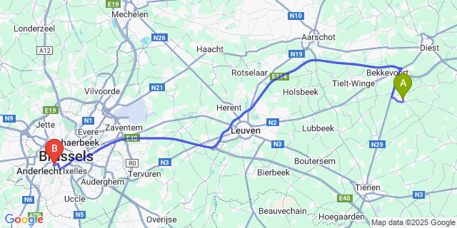Map: Brussels Midi Train Station to Waanrode