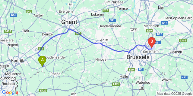 Map: Brussels Zaventem Airport (BRU) to Waarmaarde