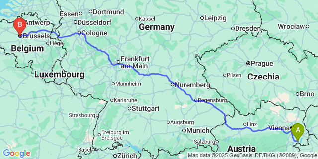 Map: Brussels Midi Train Station to Waha