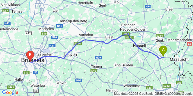 Map: Brussels Midi Train Station to Waltwilder