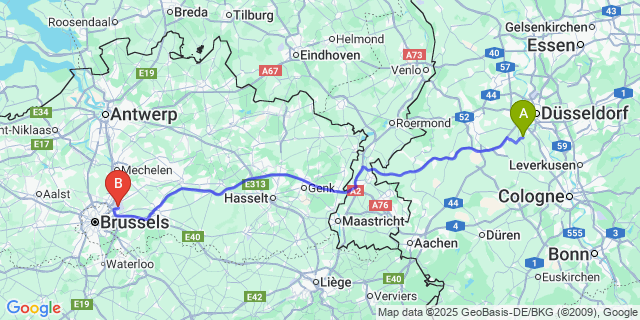 Map: Brussels Zaventem Airport (BRU) to Wardin