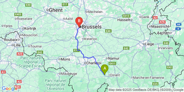 Map: Brussels Midi Train Station to Weillen