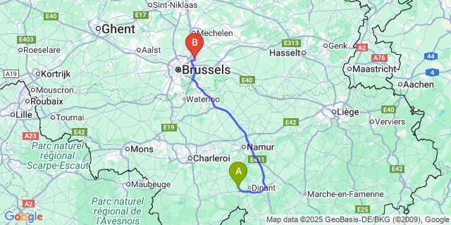 Map: Brussels Zaventem Airport (BRU) to Weillen
