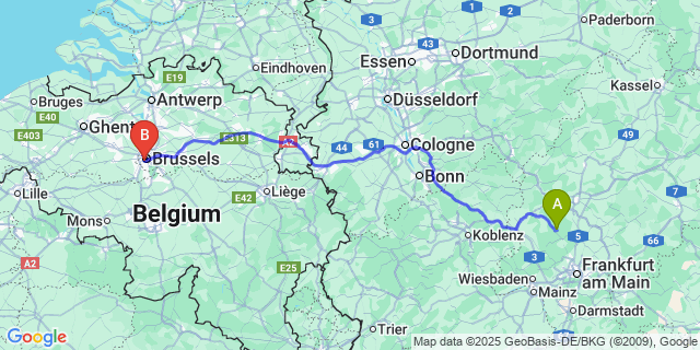 Map: Brussels Midi Train Station to Werken