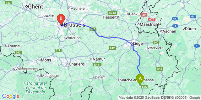 Map: Brussels Midi Train Station to Wibrin