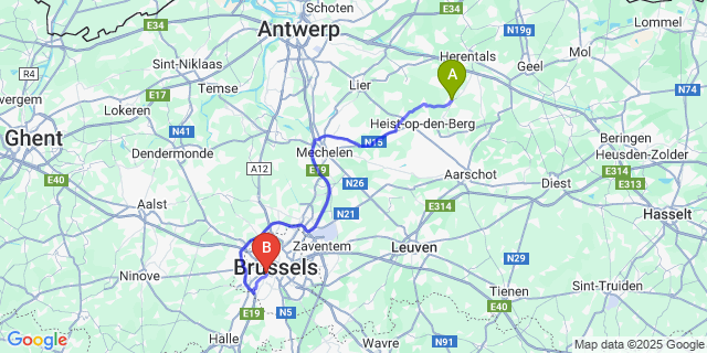 Map: Brussels Midi Train Station to Wiekevorst