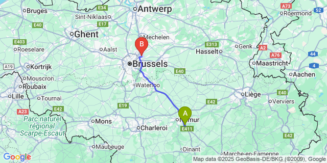 Map: Brussels Zaventem Airport (BRU) to Wierde