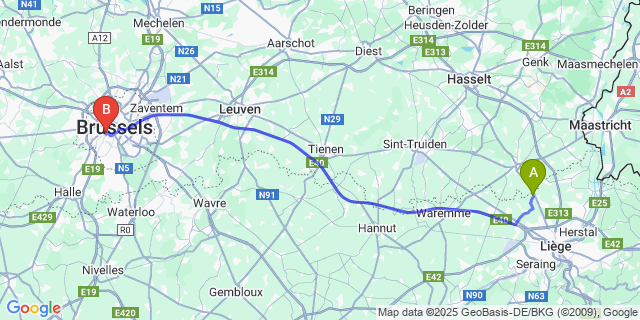 Map: Brussels Midi Train Station to Wihogne