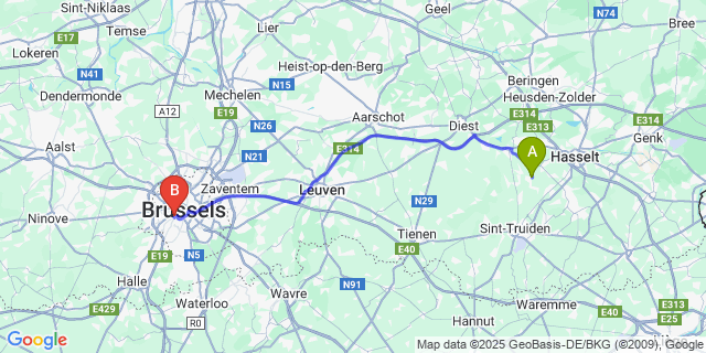 Map: Brussels Midi Train Station to Wijer