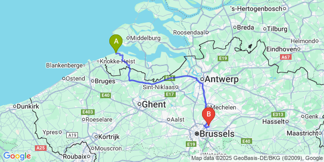 Map: Brussels Zaventem Airport (BRU) to Wulpen