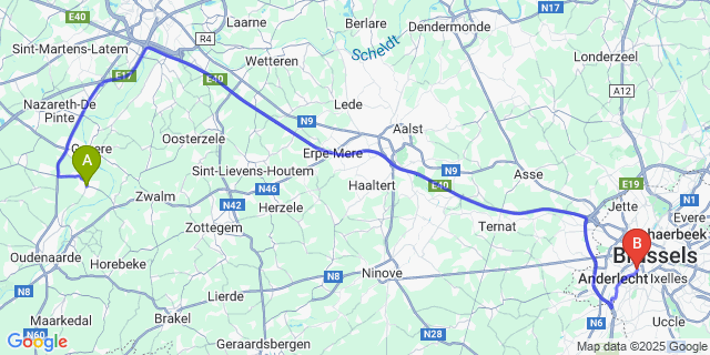 Map: Brussels Midi Train Station to Zingem