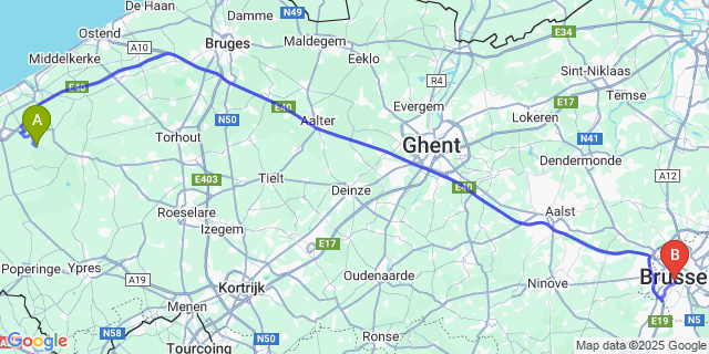Map: Brussels Midi Train Station to Zoutenaaie