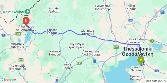 Map: Thessaloniki Airport (SKG) to Agios Athanasios-Kaimaktsalan