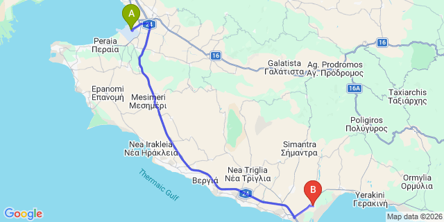 Map: Thessaloniki Airport (SKG) to Agios Mamas