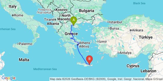 Map: Thessaloniki Airport (SKG) to Agios Nikolaos