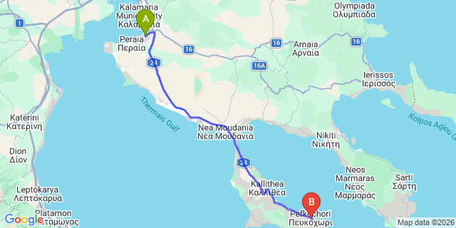 Map: Thessaloniki Airport (SKG) to Anna Hotel, Main Road, Pefkohori