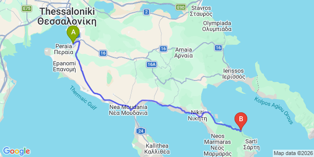 Map: Thessaloniki Airport (SKG) to Armenistis - Camping