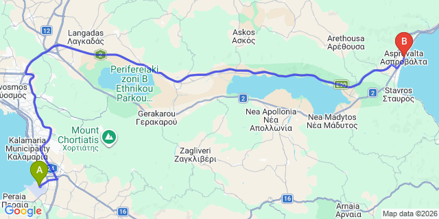 Map: Thessaloniki Airport (SKG) to Asprovalta