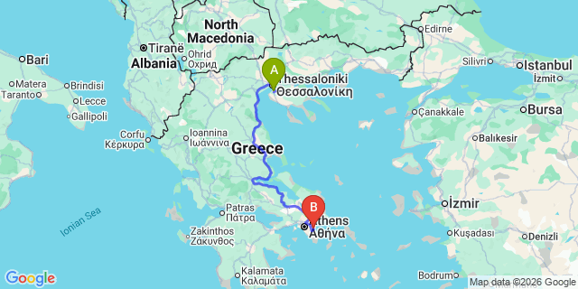 Map: Thessaloniki Airport (SKG) to Athina Airport