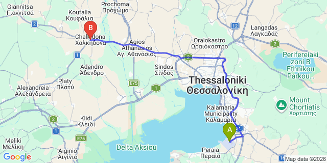Map: Thessaloniki Airport (SKG) to Chalkidona