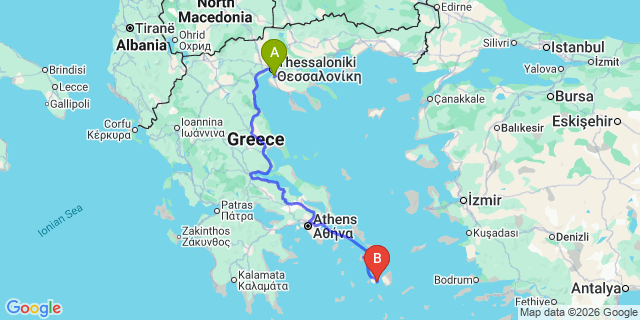 Map: Thessaloniki Airport (SKG) to Chrisi akti