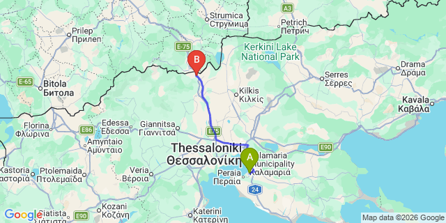 Map: Thessaloniki Airport (SKG) to Evzoni