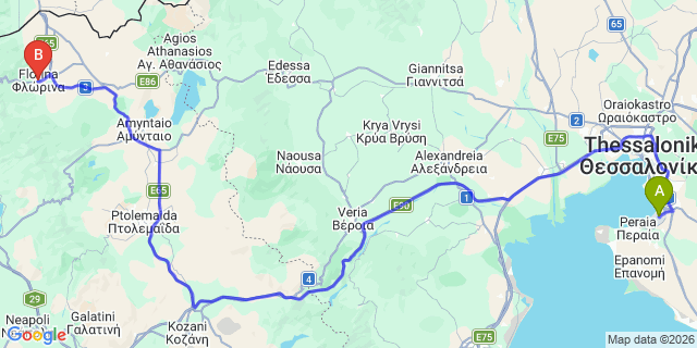 Map: Thessaloniki Airport (SKG) to Florina
