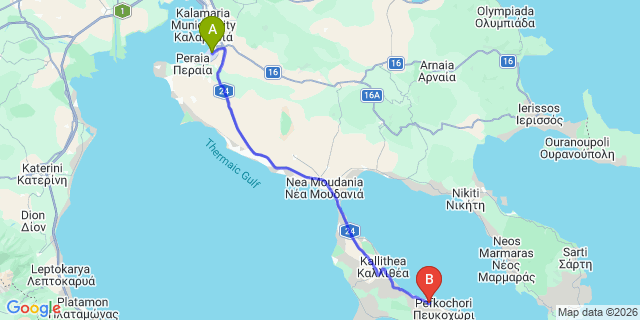 Map: Thessaloniki Airport (SKG) to Hanioti