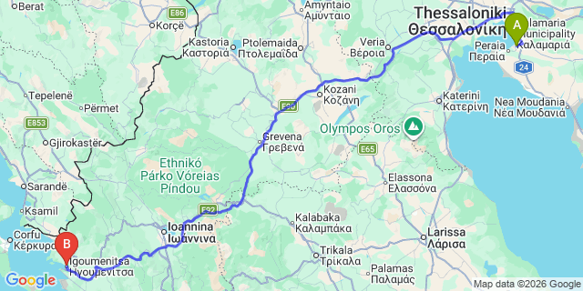 Map: Thessaloniki Airport (SKG) to Igoumenitsa