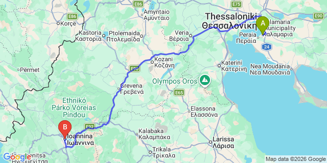 Map: Thessaloniki Airport (SKG) to Ioannina